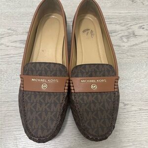 Michael Kors Tan and Brown Logo Loafers